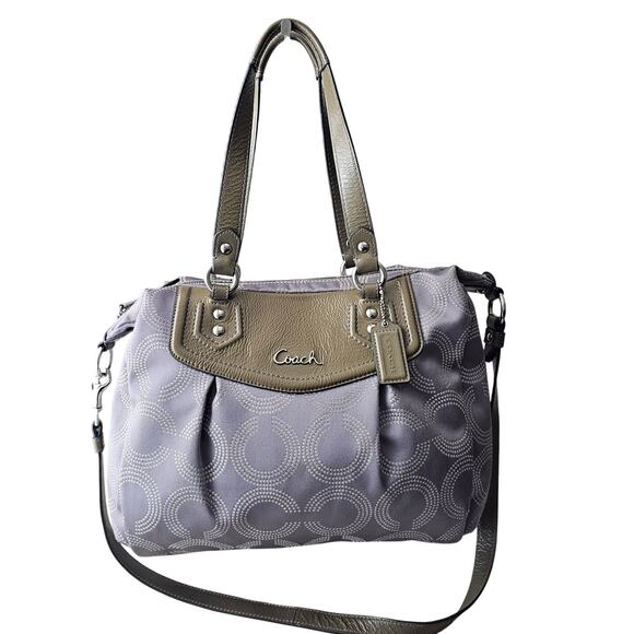 Coach Gray Ashley Dotted Signature C Opt Art Patent Leather Canvas Shoulder Bag - Picture 1 of 9